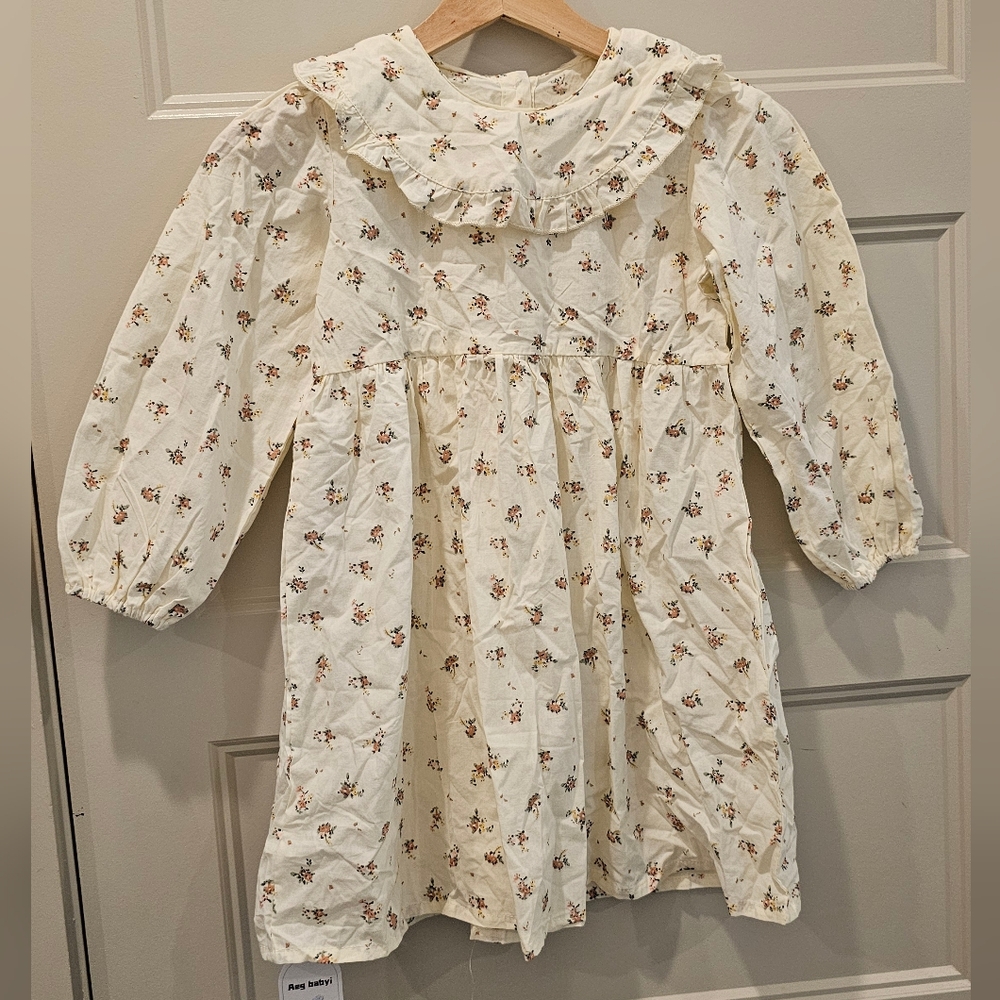 Floral Print Cream Dress Peter Pan Collar